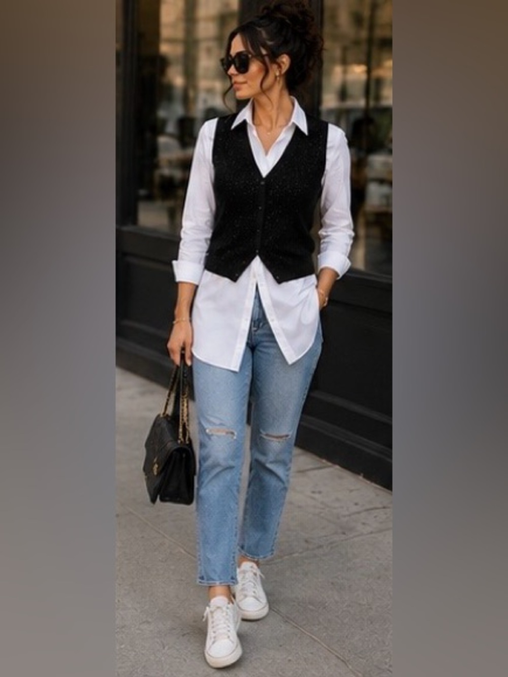 Dana Buchman Black Vest with White Shirt Styling